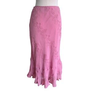 I.N.C. International Concept Wm 2 Pink Embroidered Lined Silk Maxi Skirt